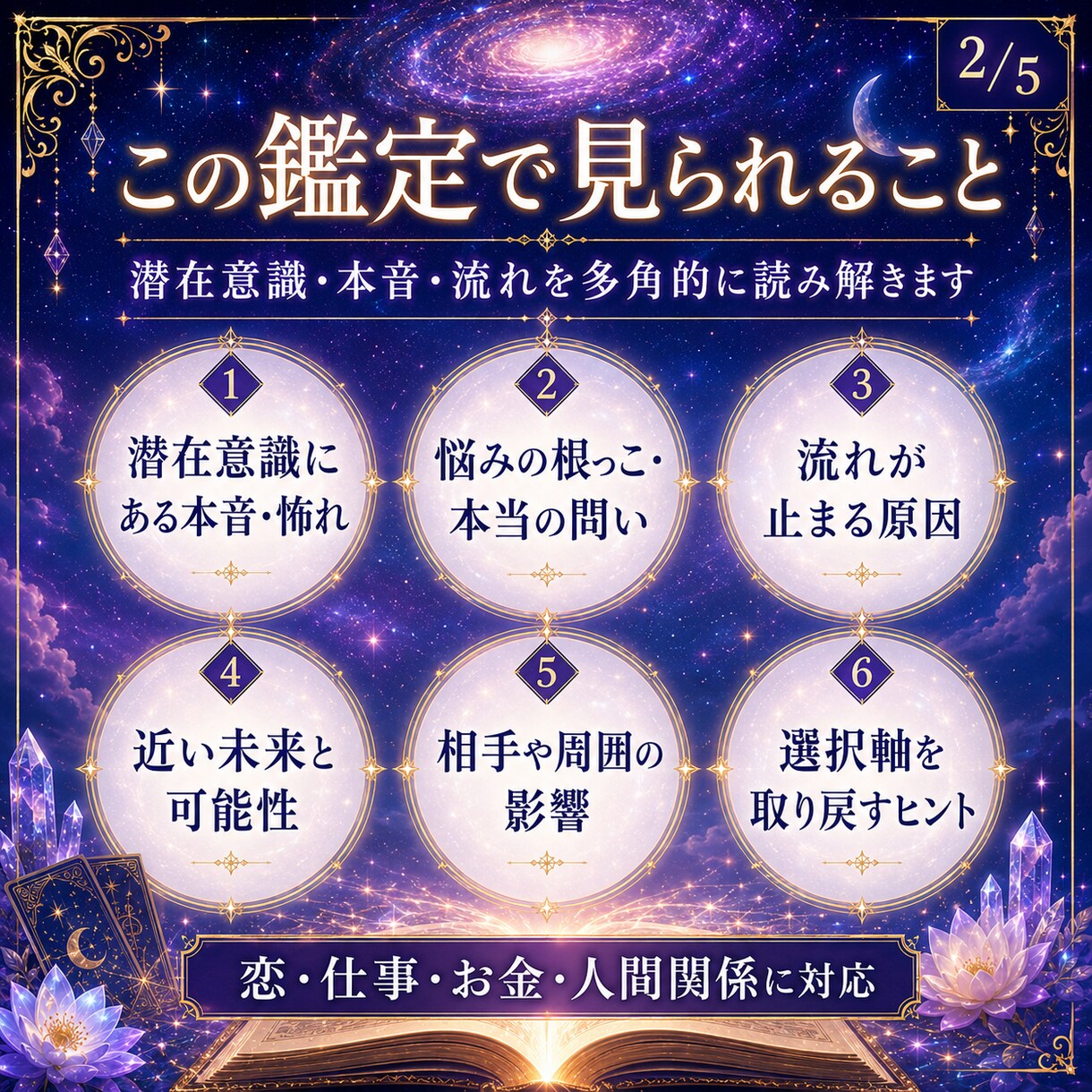 潜在意識にある本音と悩みの根本を鑑定します 恋・仕事・お金・人間関係の流れを、タロットで深く読み解きます イメージ2