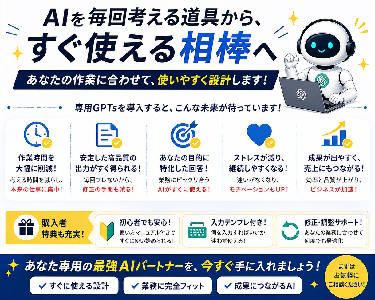 毎回のAI指示を減らす専用GPTsを作成します 文章作成・SNS投稿を時短する専用AI設計 イメージ6