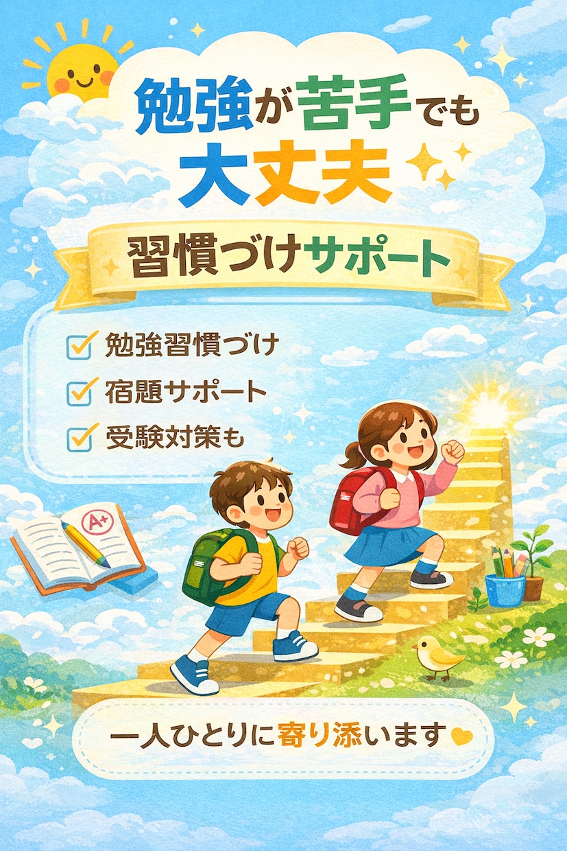 勉強の苦手に一緒に向き合います 【小1〜中3】勉強の習慣化から受験まで寄り添いサポート イメージ1