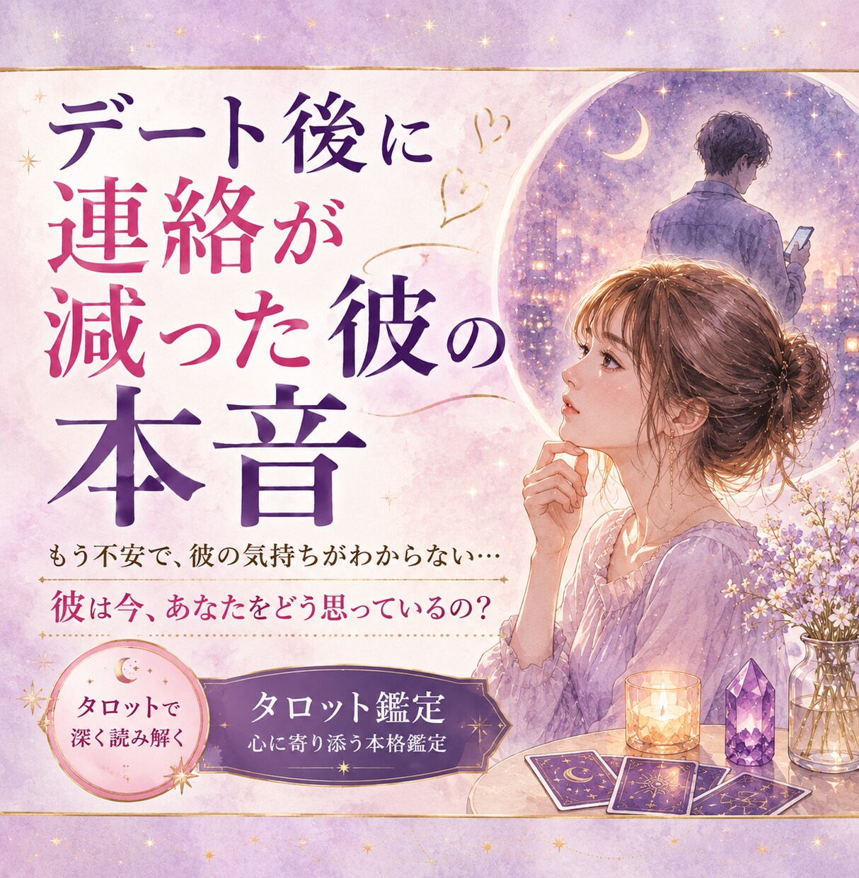 デート後に連絡が減った彼の本音をタロットで占います 急に連絡が減った彼、嫌われた？彼の本音をタロットで鑑定します イメージ1