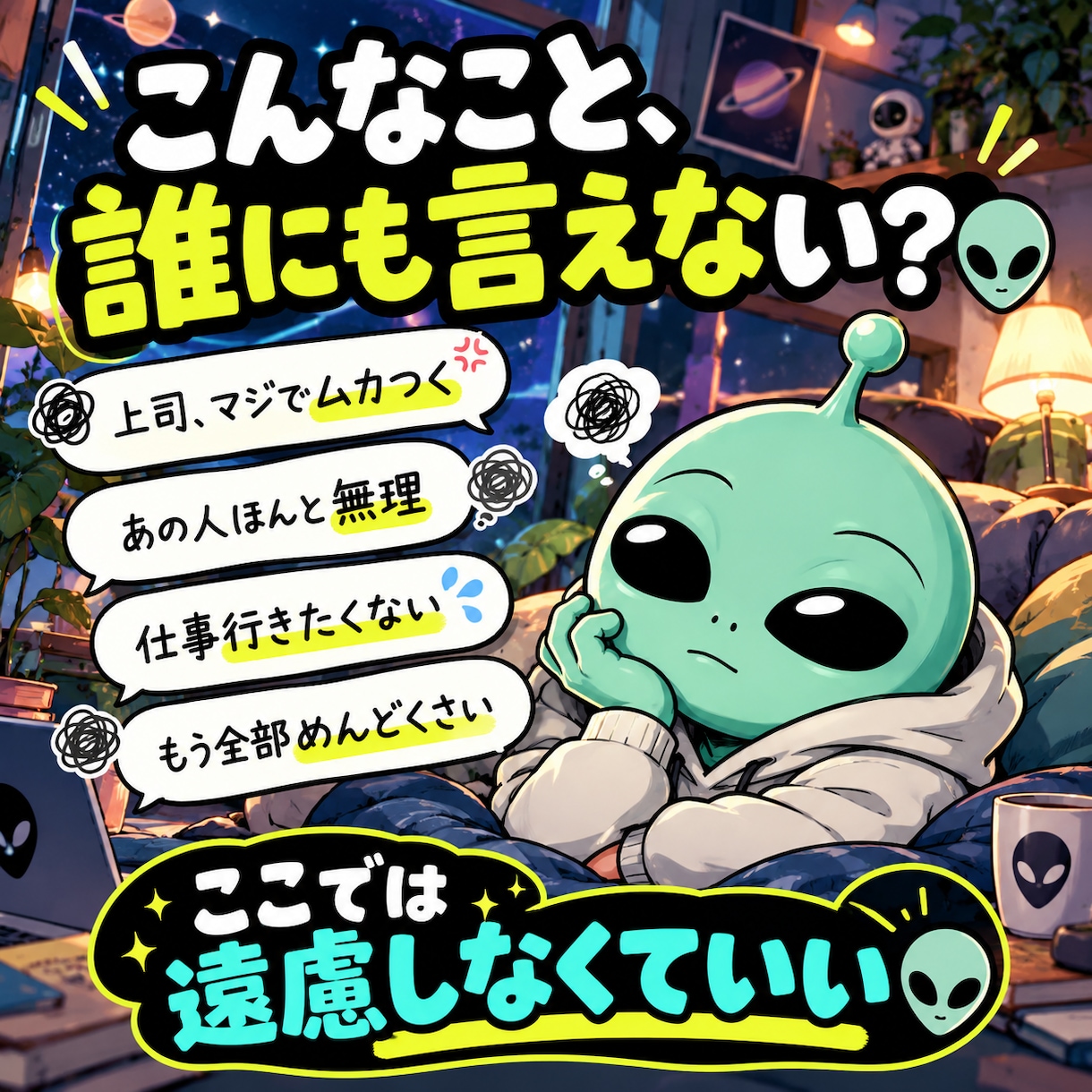 宇宙人うっちゃんが、あなたの愚痴をただ聞きます 今日は解決策いりません。宇宙人に吐き出していきなさい。 イメージ3