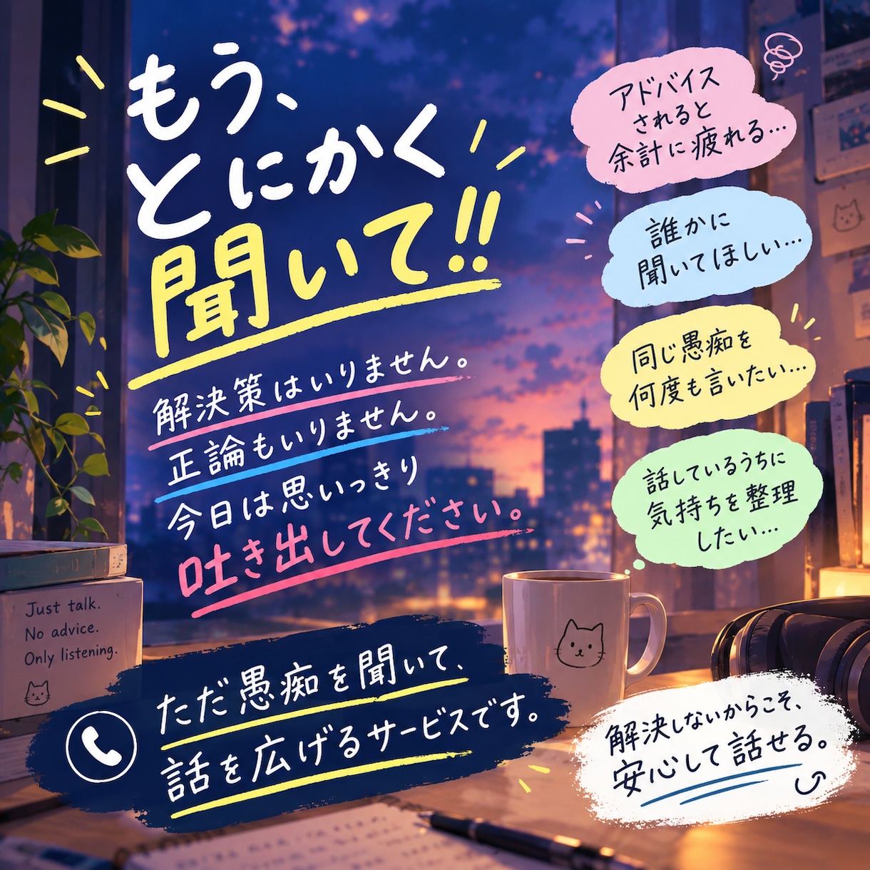 ただ愚痴を聞いて話を広げます 解決策はいりません。思いっきり吐き出したい方へ イメージ1