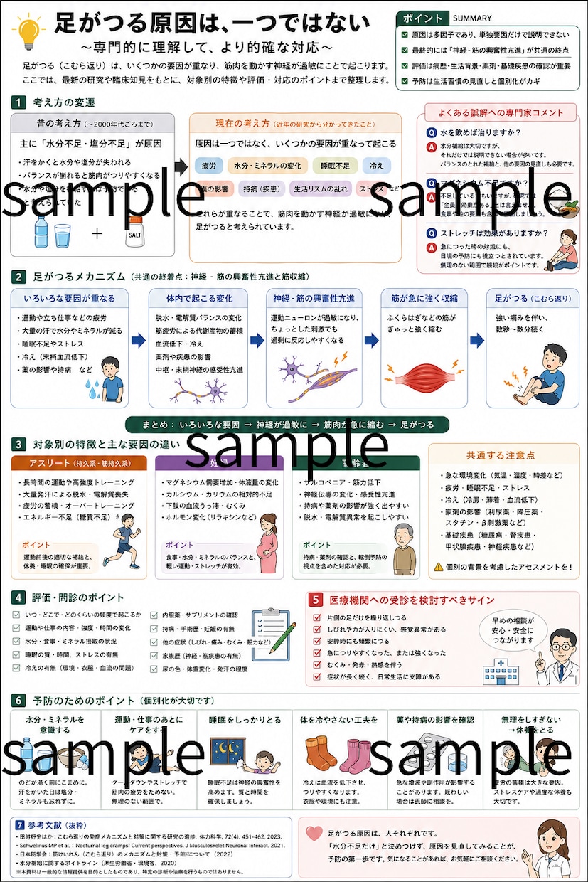 足がつる原因を解説したA4資料を販売します 患者配布用＋購入者向け参考資料のセット イメージ2