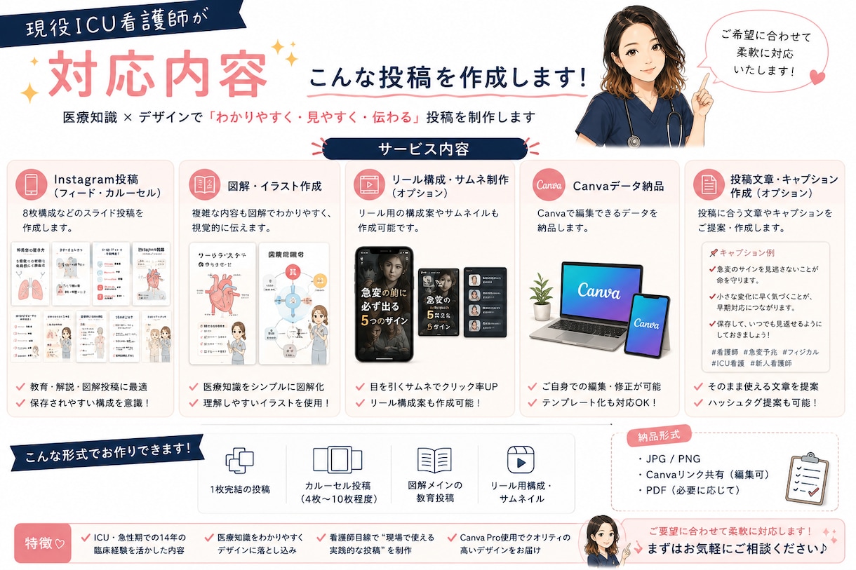 ICU看護師が医療系投稿を作成します 医療知識とデザインを両立した投稿制作 イメージ4
