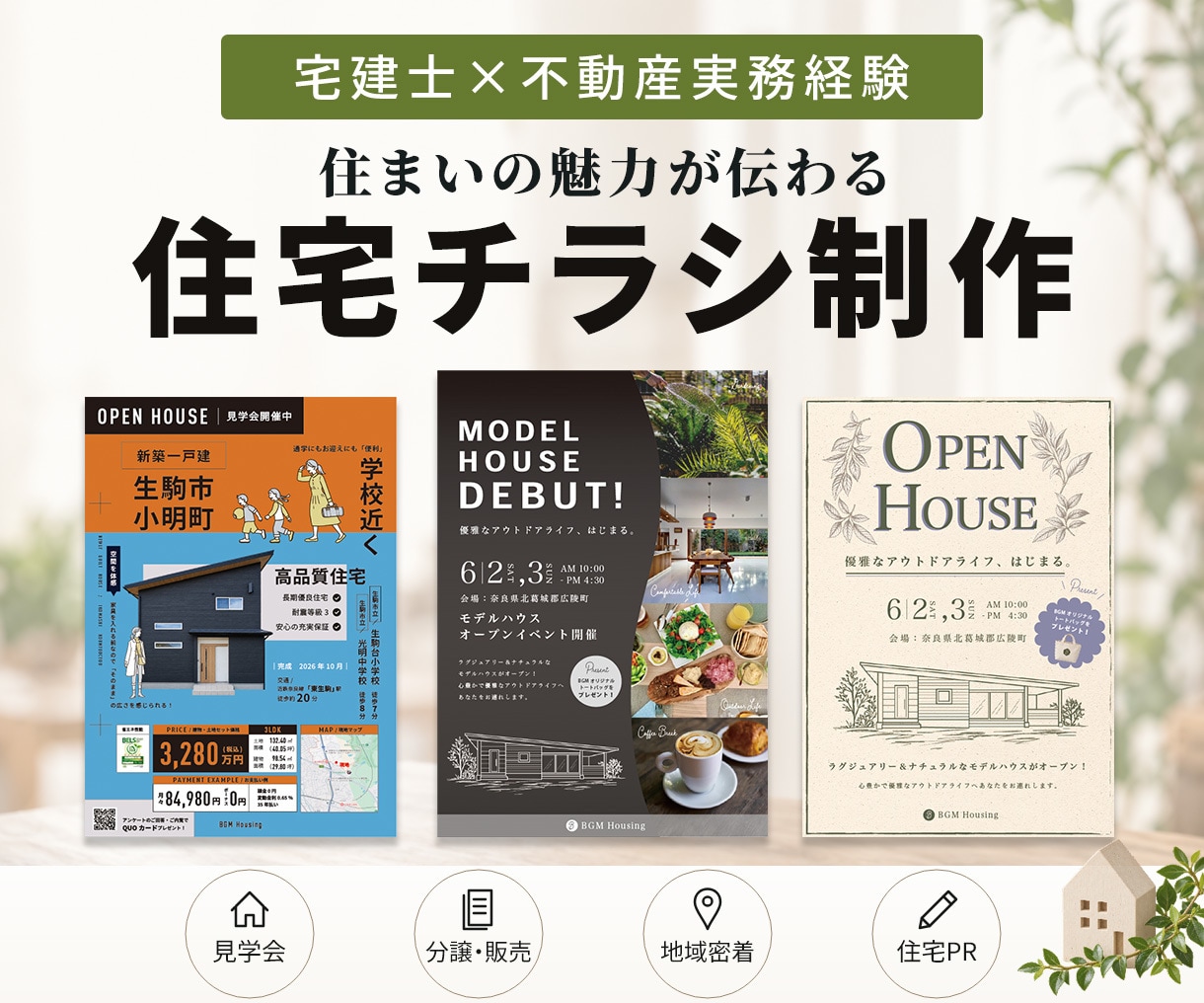 不動産・住宅のチラシを制作します 宅建士・不動産実務経験者が伝わるデザインをご提案 イメージ1