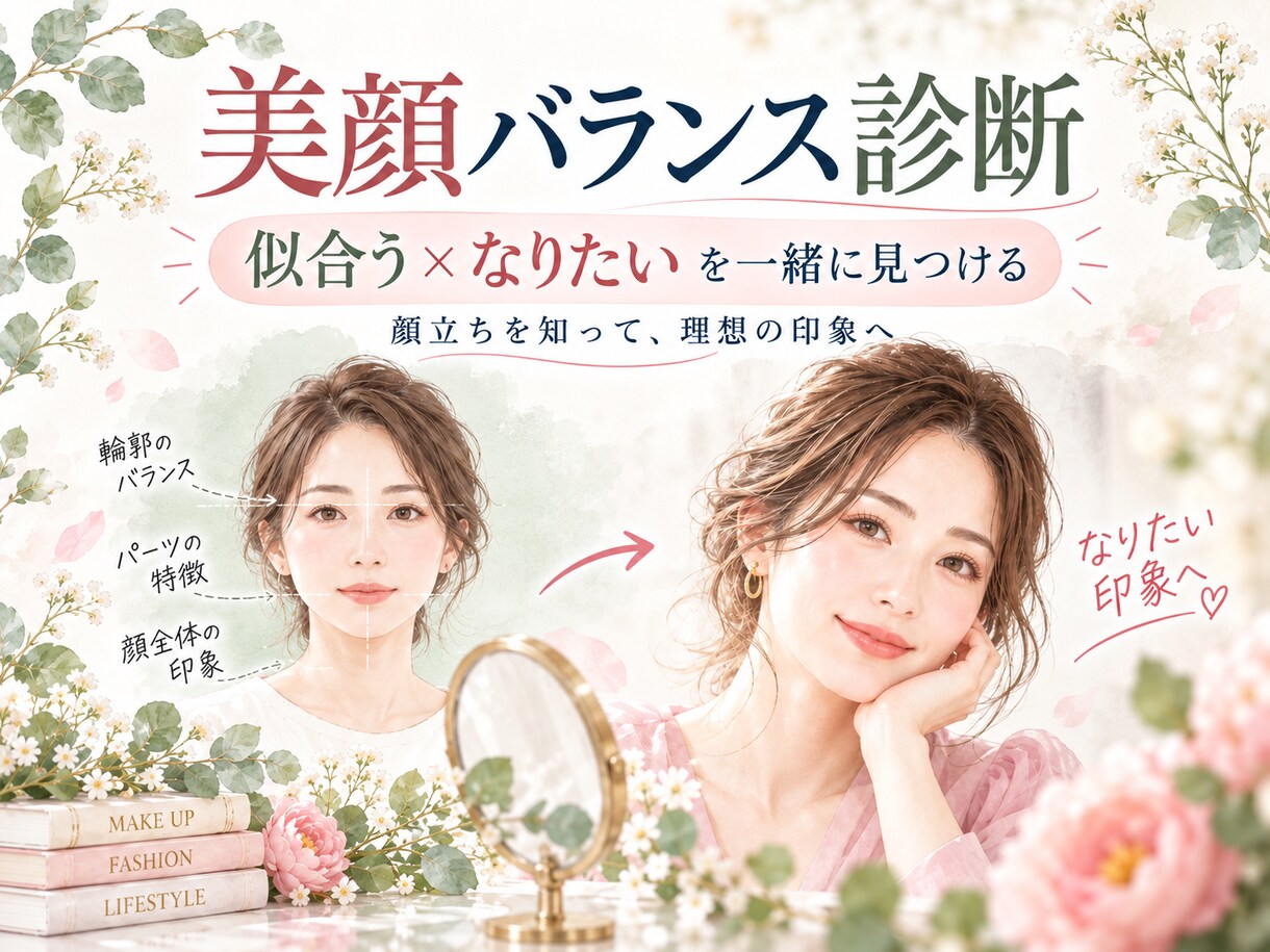 美顔バランス診断で似合うメイクを見つけます 似合う理由がわかる。なりたい私へのメイク診断 イメージ1