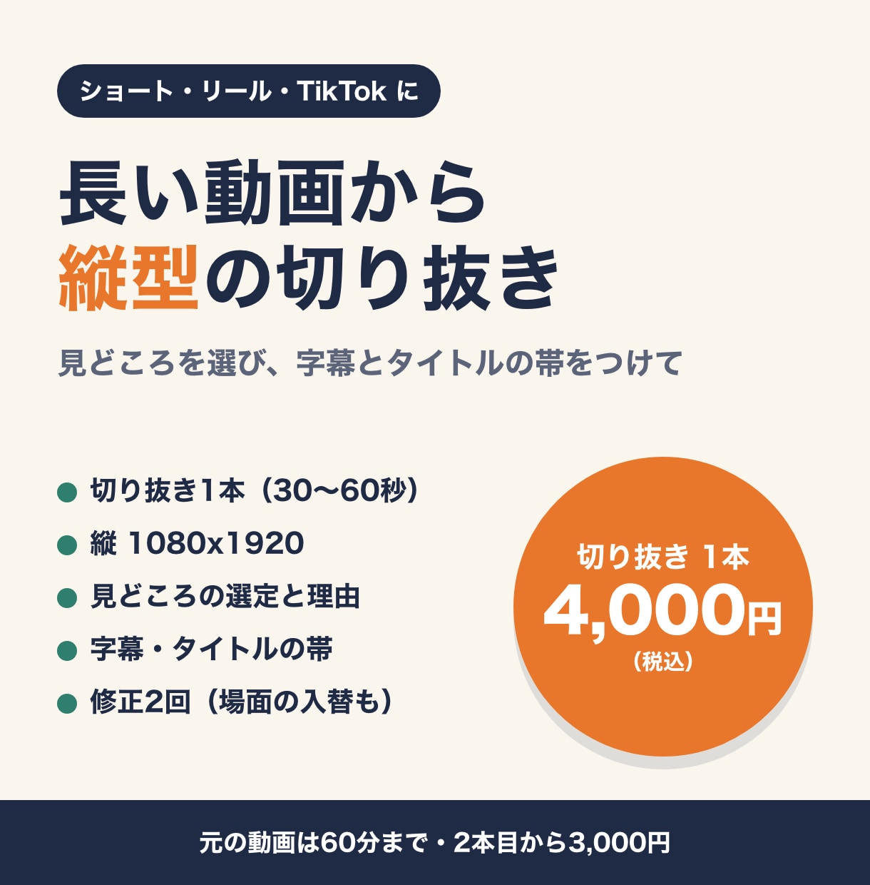 長い動画から縦型の切り抜き動画を作ります ショート・リール向けに9:16。見どころ選び＋字幕つき イメージ1
