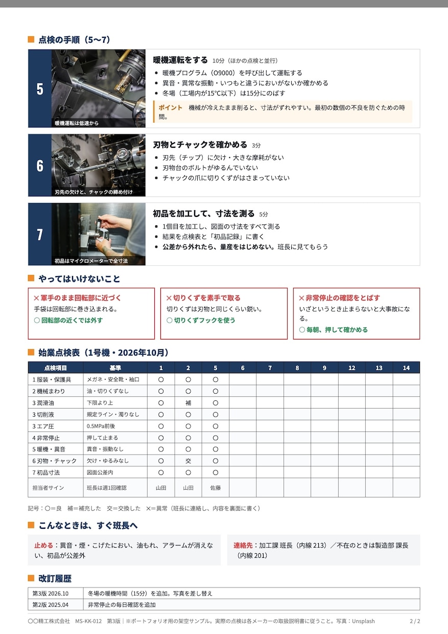 製造業の新人教育用手順書を5本セットで作ります 新人が最初の1か月で覚える作業を写真入り手順書に イメージ3