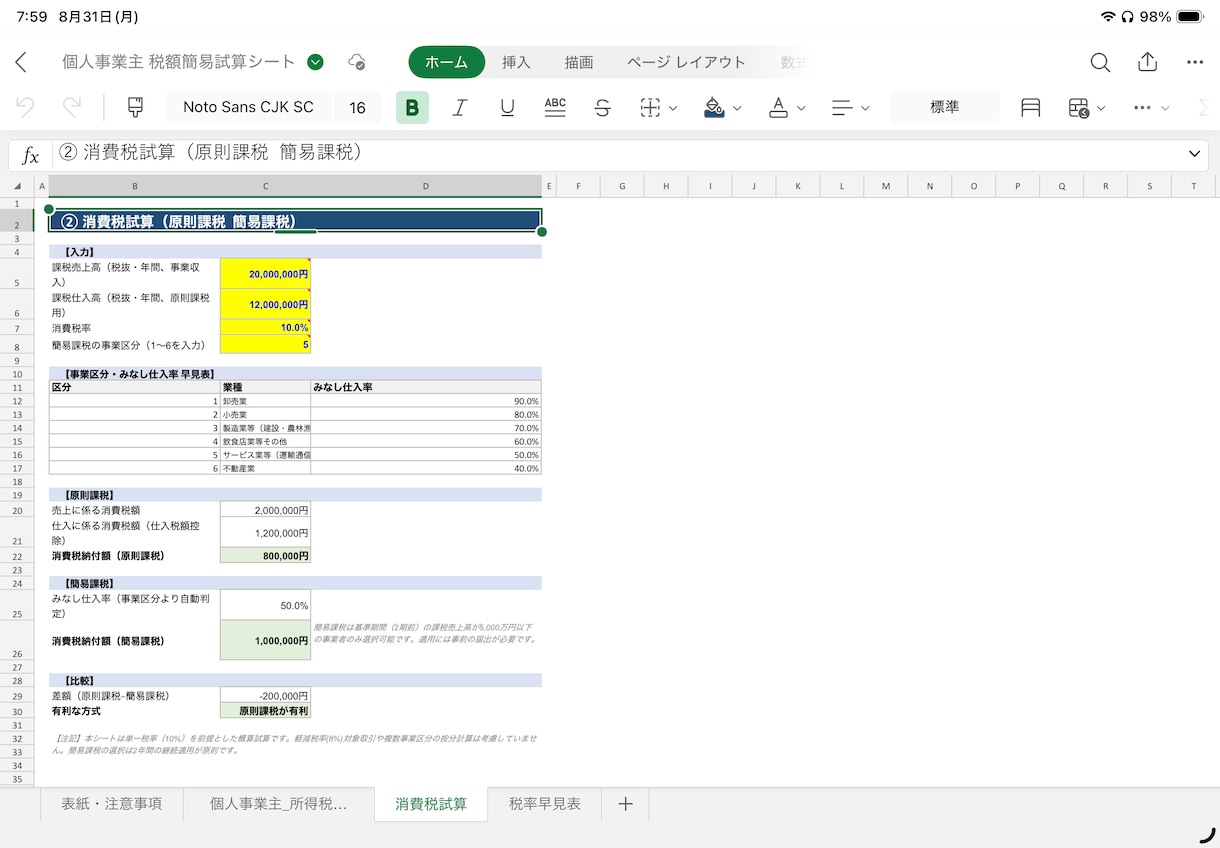 副業・給与所得！税額自動計算するシートを提供します 黄色部分を入力するだけ。確定申告前の納税額が一目でわかる イメージ3