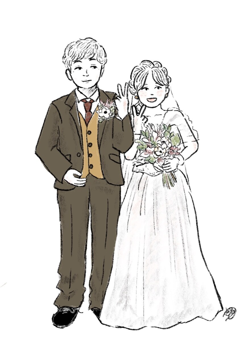 色鉛筆風のほんわかウェディングイラストを描きます 手書き風柔らかで可愛らしい印象のイラストです。 イメージ2