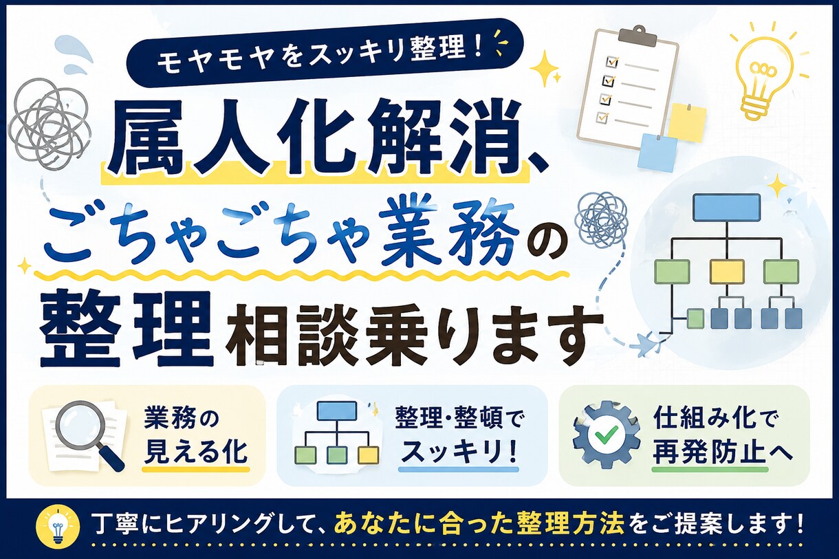 属人化解消、ごちゃごちゃ業務の整理相談乗ります 日々のパソコン作業を仕組み化を実施します イメージ1