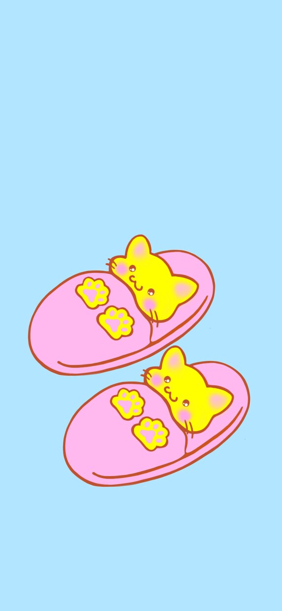 猫好きさんにおすすめします ピンクスリッパの黄色い猫スマホ用壁紙です イメージ1