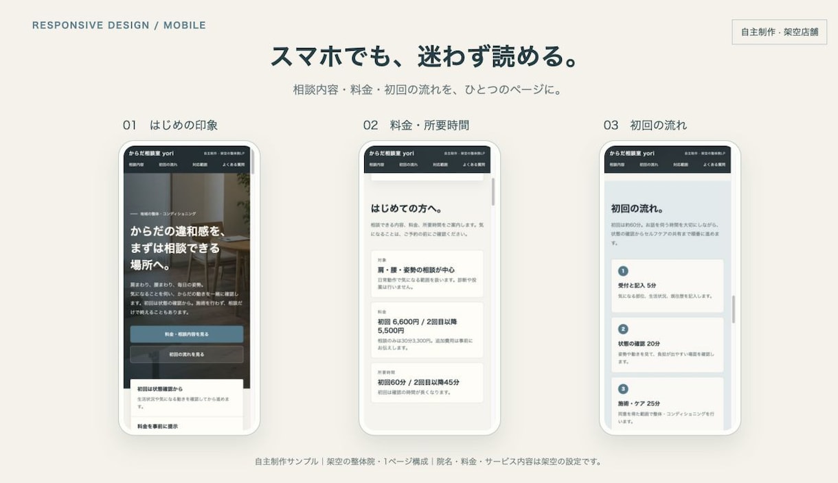 理学療法士が整体院のホームページを制作します 10月31日まで先着3件5万円｜最大5ページ・スマホ対応 イメージ3