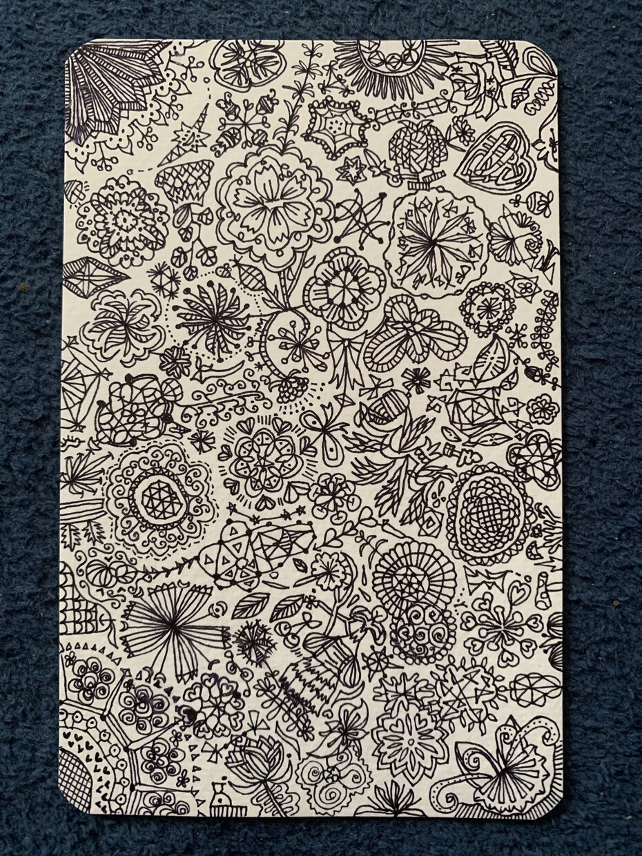 希望のテーマでボールペン画作成します 花、ゼンタングル、頭の中の