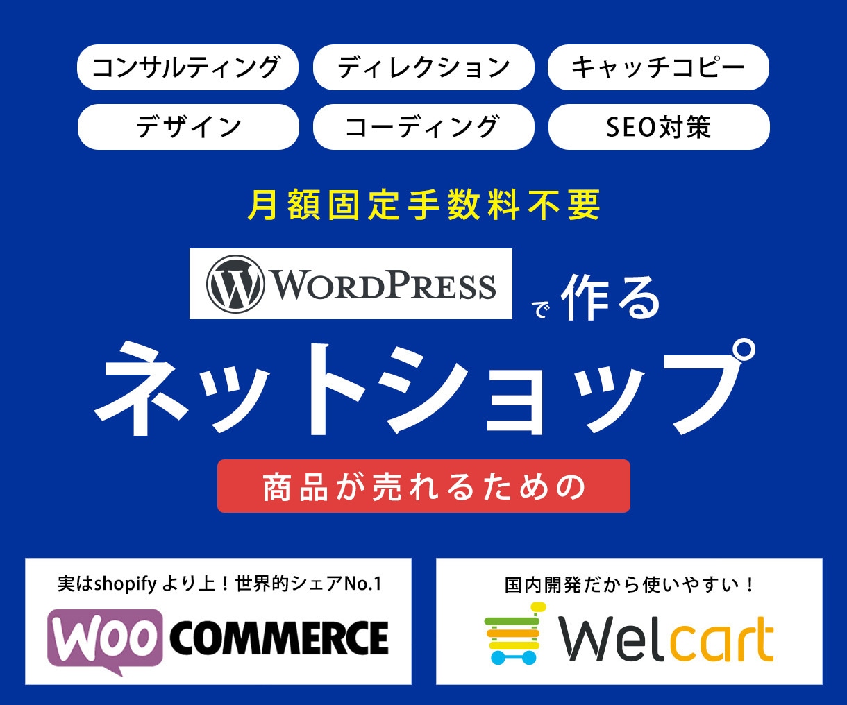 Wordpressで売れるネットショップを作ります WordPressのプラグインだと固定月額費用がかからない イメージ1