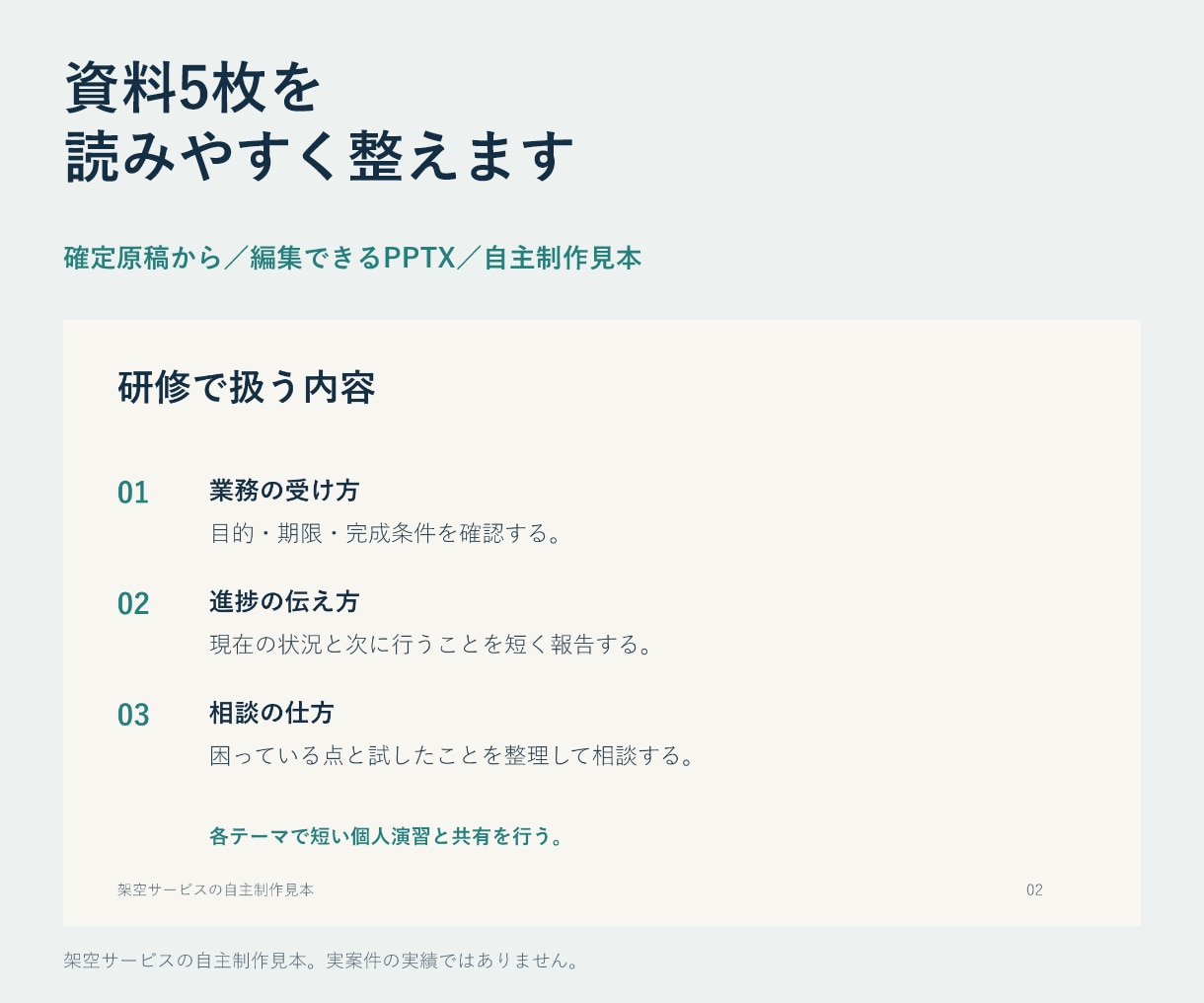 営業・研修資料5枚を見やすく整えます 確定原稿から、編集できるパワーポイントへ イメージ1