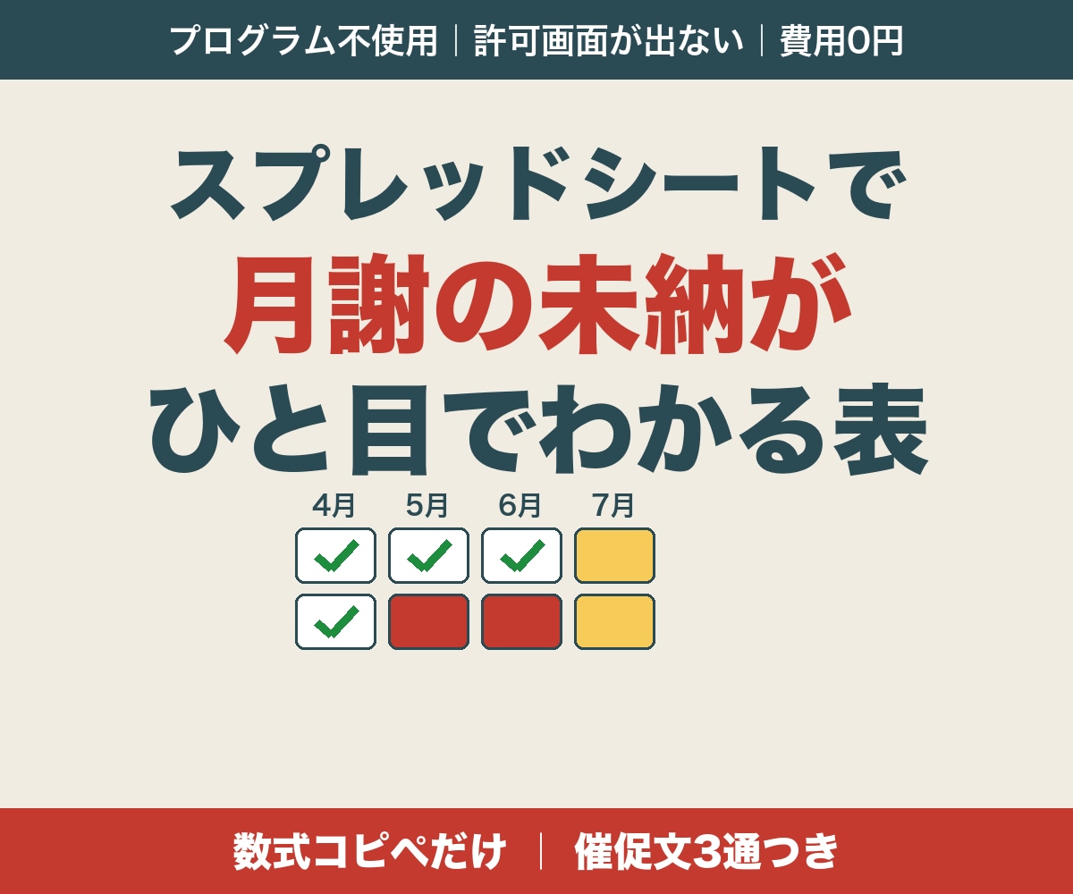 スプレッドシートで習い事教室の月謝管理表を渡します 未納が自動で色分け。催促文6文面つき。設置サポート付き イメージ1