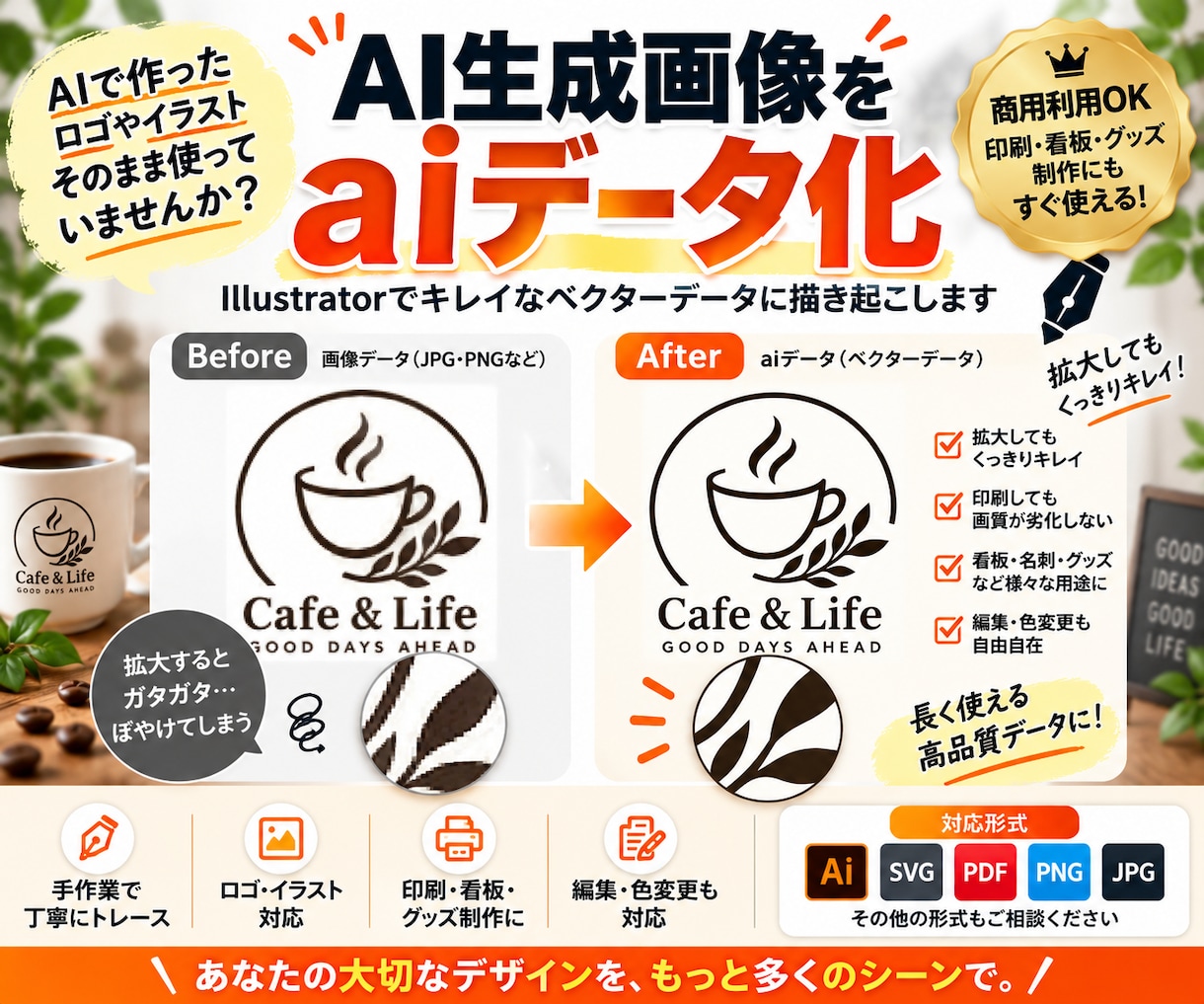 AI生成ロゴ・画像をトレースし、aiデータ化します Illustratorで綺麗なベクターデータに描き起こします イメージ1
