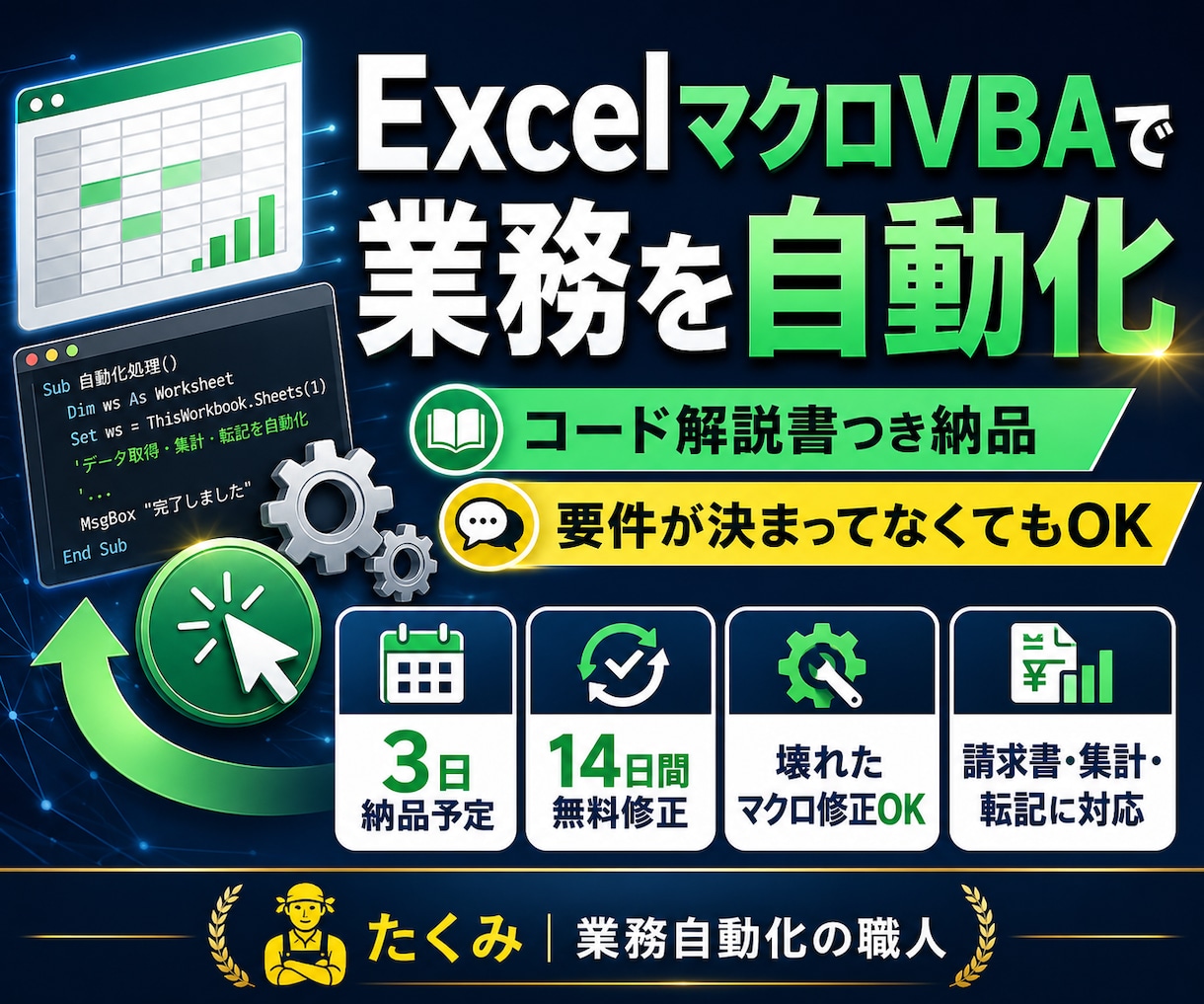 ExcelVBA×AI×DBで何でも！自動化します 実務12年200件超｜ChatGPT・Claude対応 イメージ1