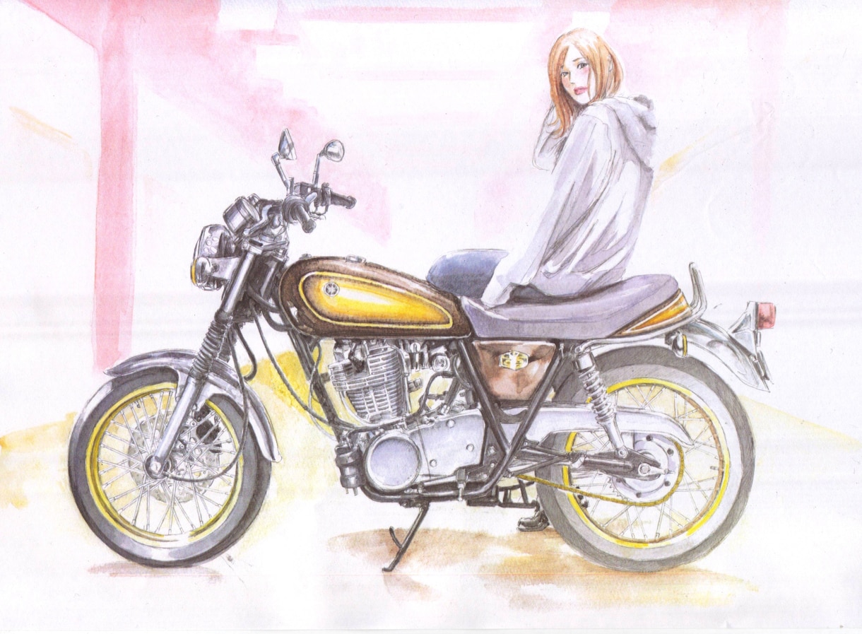 バイク、及び人物の水彩イラストを作成いたします 大切な愛車との思い出を淡い水彩イラストで残してみませんか？ イメージ8