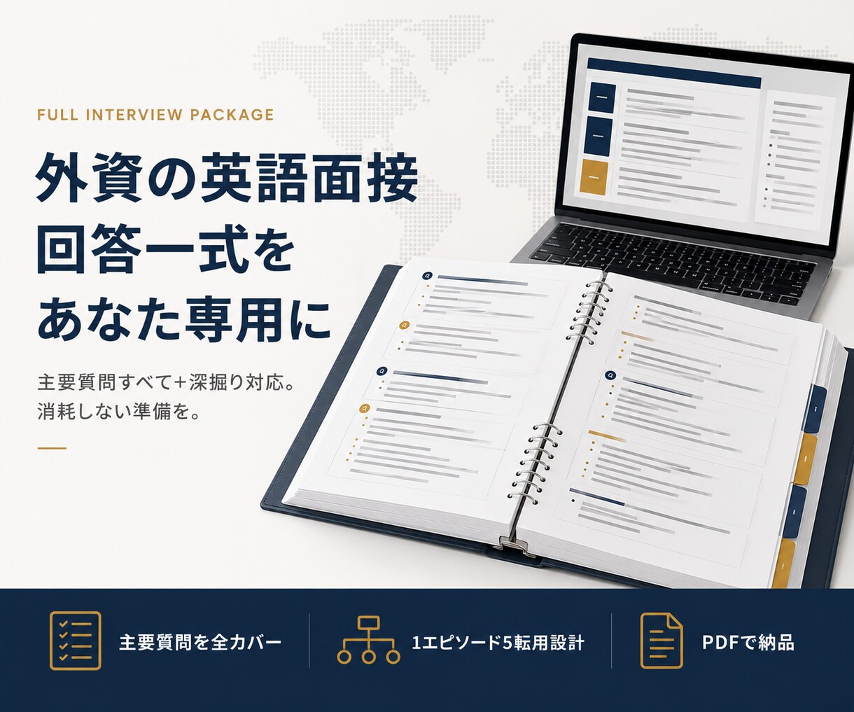 外資の英語面接、回答一式をあなた専用に作ります 全質問をあなたの経験で構造化。深掘りにも備える完成版 イメージ1