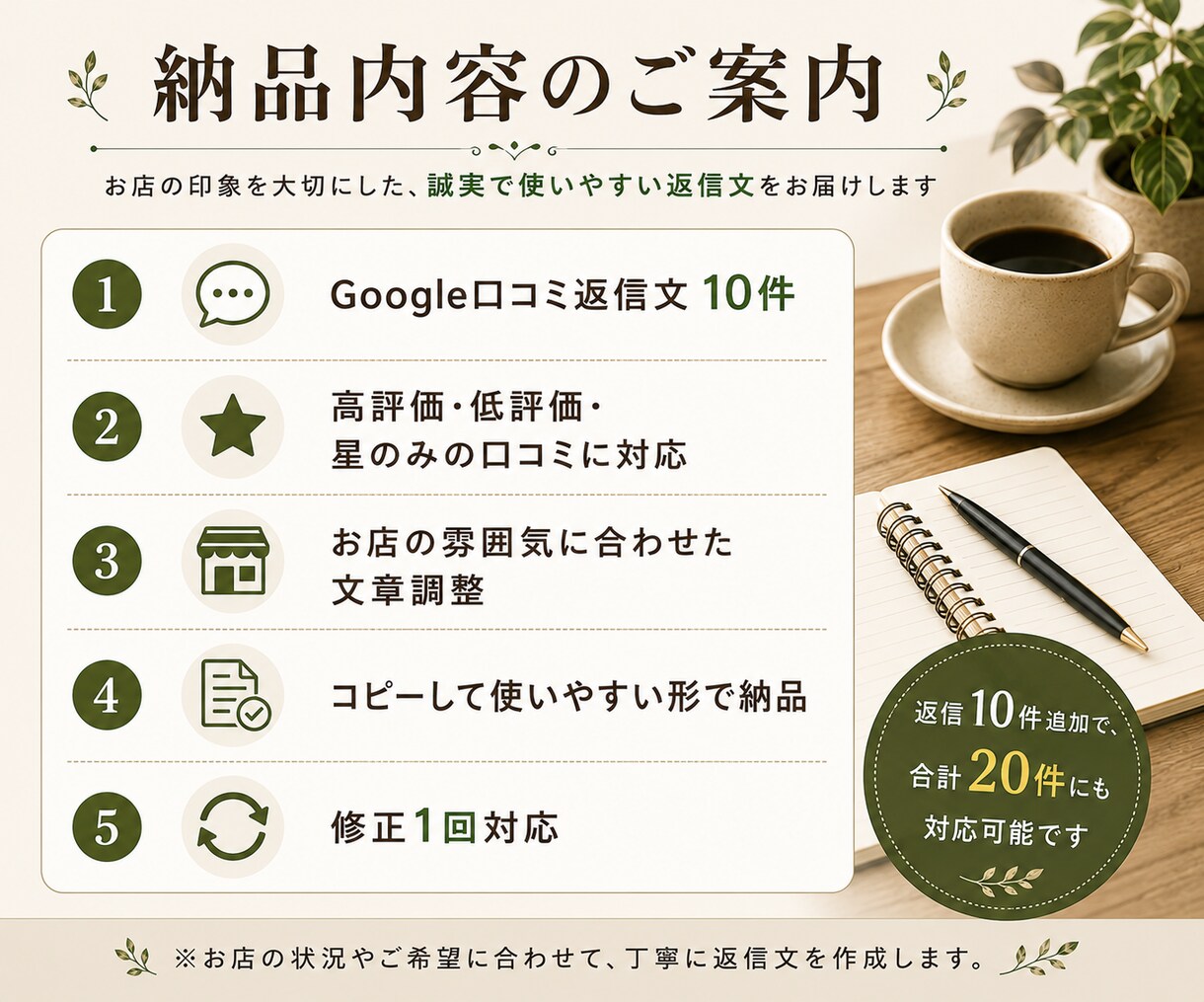 Google口コミへの返信文を10件作成します 高評価・低評価・星のみの口コミにも丁寧に対応 イメージ5