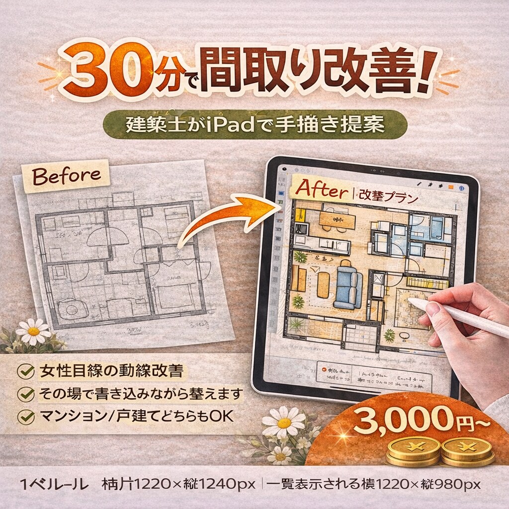 間取り・インテリアの悩みをプロが30分で整理します プロの視点で空間の悩みをやさしく整理します イメージ1