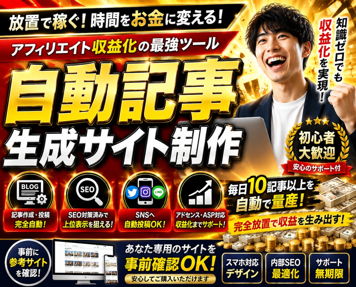アフィリエイト用自動記事生成投稿サイトをつくります 購入前に貴方専用参考サイト作ってお見せします！ご安心下さい！ イメージ1