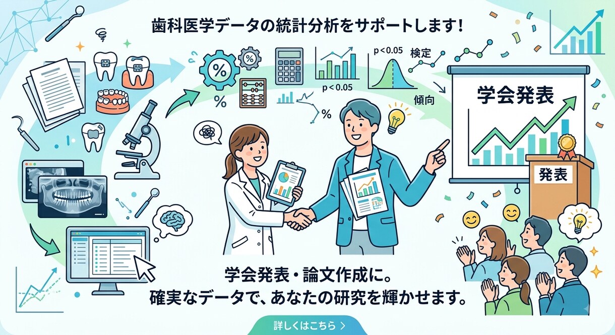 歯科医学分野の統計分析をお手伝いします データのおまとめのご相談、統計分析をお手伝いします イメージ1