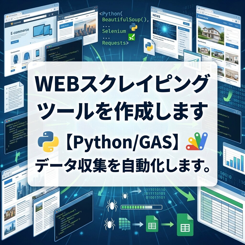 WEBスクレイピングツールを作成します 【Python/GAS】データ収集を自動化します。 イメージ1