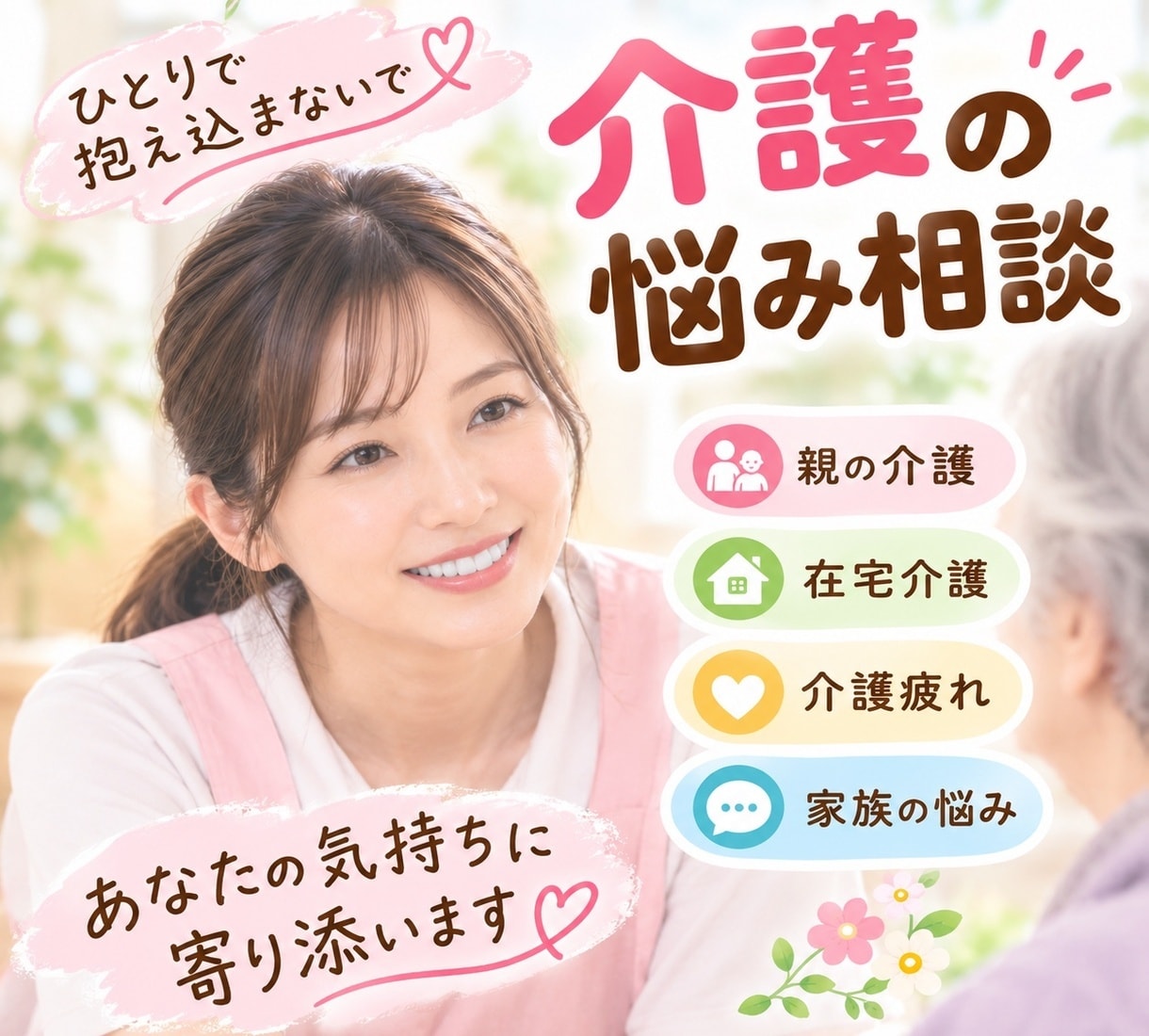 介護のお悩み、モヤモヤ、ゆっくりお聞きします 泣いても、愚痴ってもいいんですよ。ここにいます イメージ1