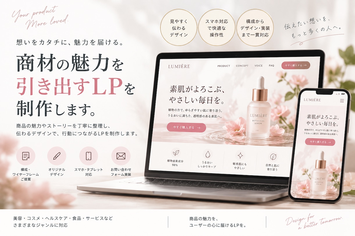 商材の魅力を引き出すLPを制作します 伝えたい価値を整理し、行動につながるデザインへ イメージ1