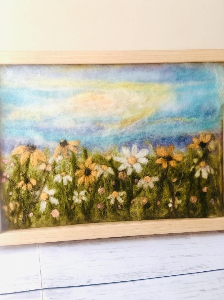 羊毛絵画「野の花-Wool paintingます 魔法のような雰囲気を作り出し、家を快適さで満たします。 イメージ4