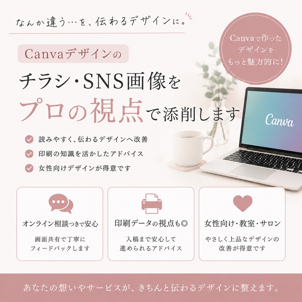 Canvaの“素人っぽさ”をプロ目線で改善します 女性向けデザインが得意です｜読みにくい・なんかダサいを解決 イメージ1