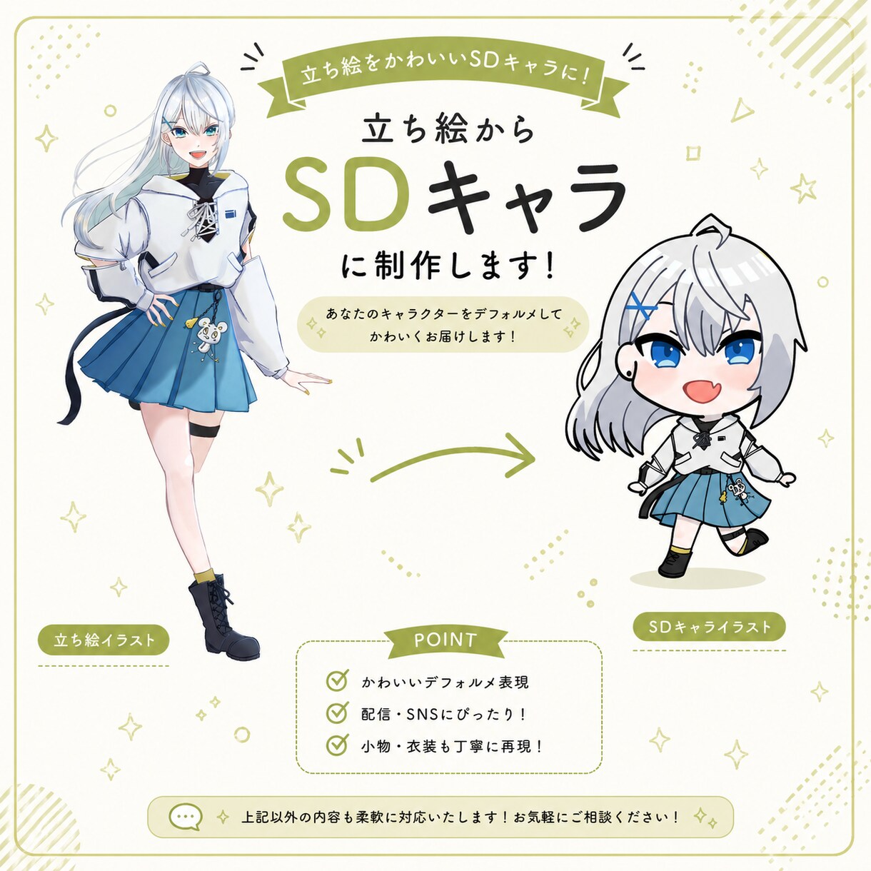 配信用SDキャラ/かわいいミニキャラ制作します グッズ作成やSDキャラ立ち絵作成などに！ イメージ3