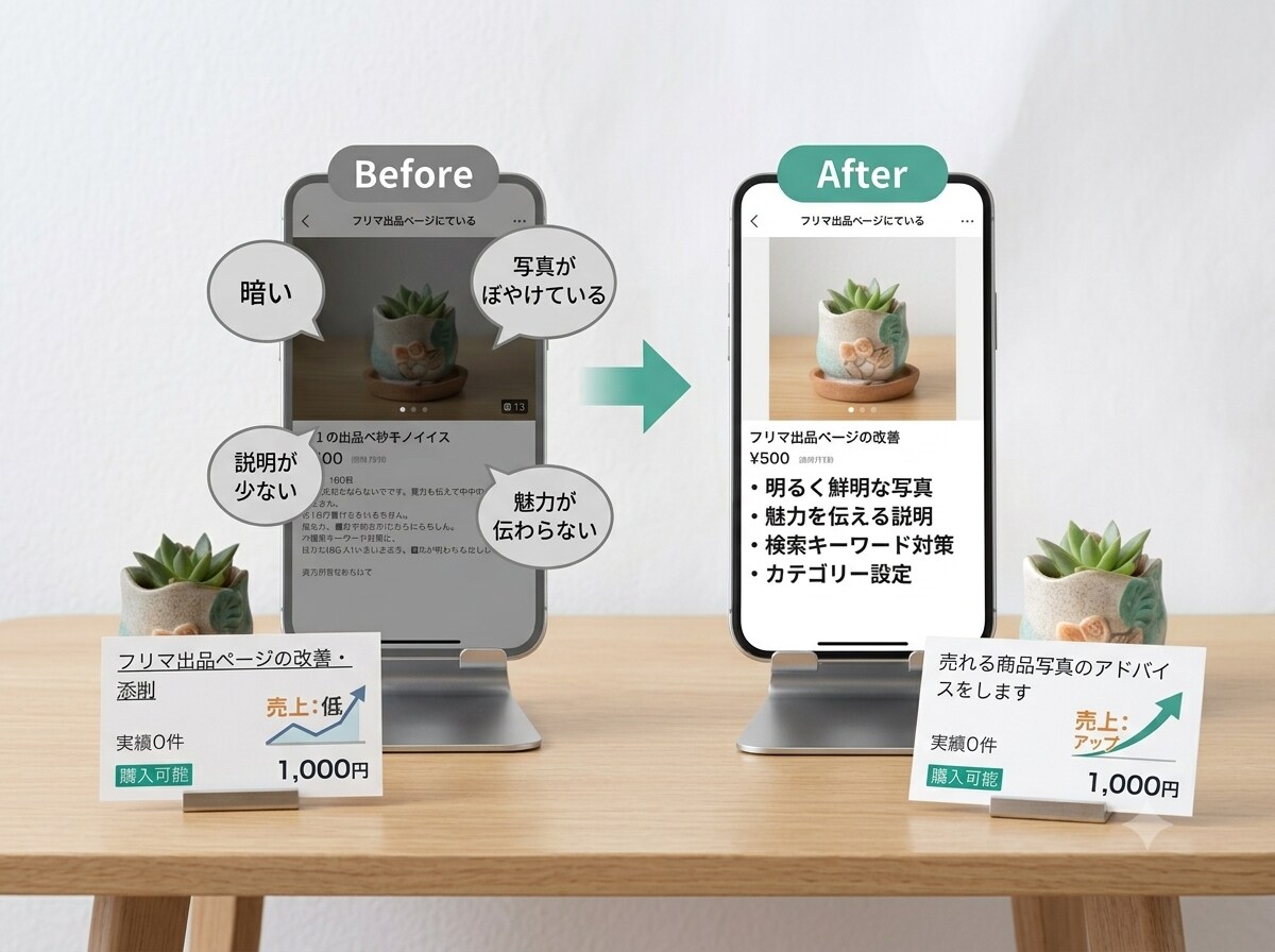 フリマ出品ページの改善・添削をします 定価7倍で売った実績！写真と文章であなたの売上を伸ばします イメージ1