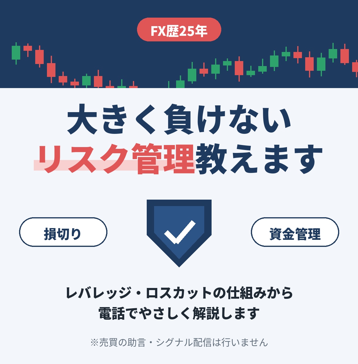 FX歴25年の経験からリスク管理の方法を教えます レバレッジ・損切り・資金管理の考え方を電話でやさしく解説 イメージ1