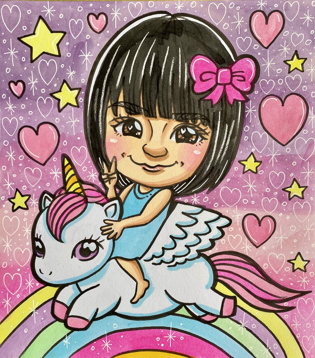 最短翌日発送！可愛い水彩画似顔絵描きます 素早く納品★可愛くてカラフルでキラキラ背景似顔絵！ イメージ3