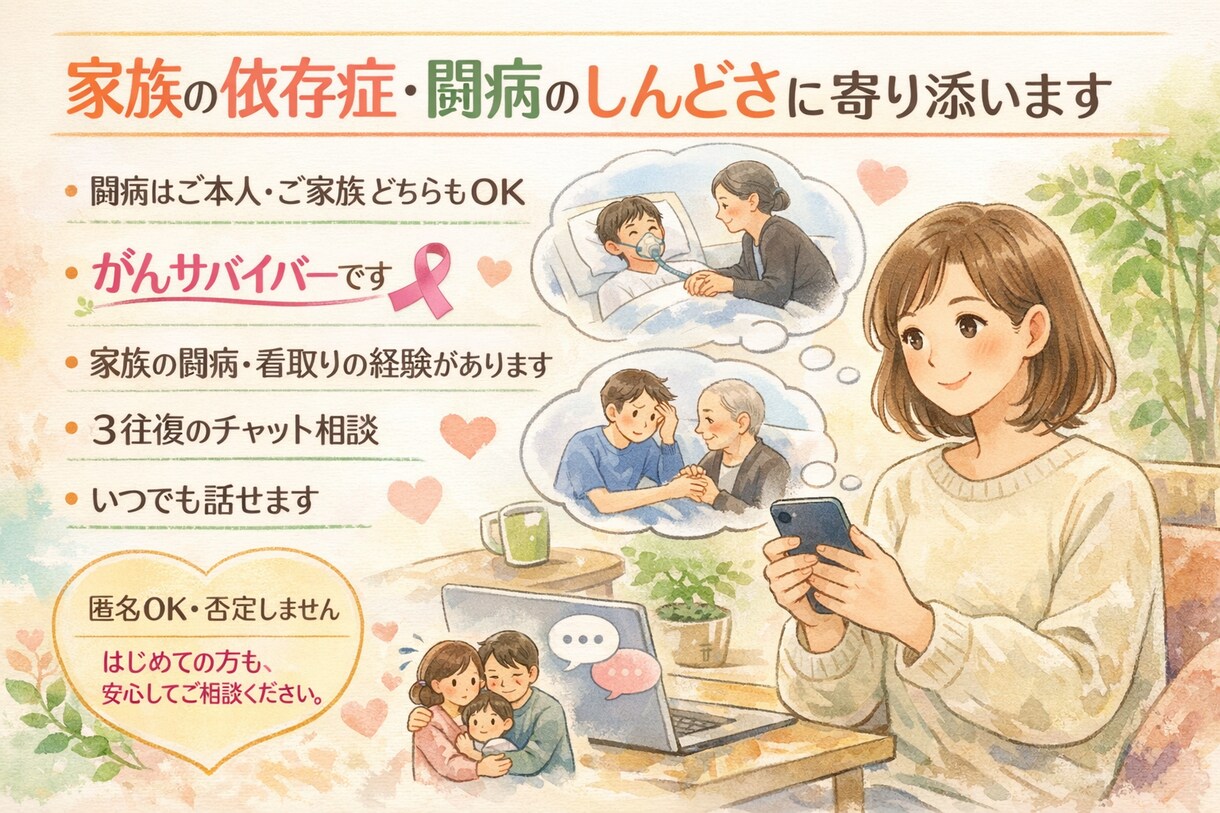 家族の依存症・自身の闘病中の心の中を聴きます 誰にも言えない気持ち、ゆっくりお聴きします イメージ2