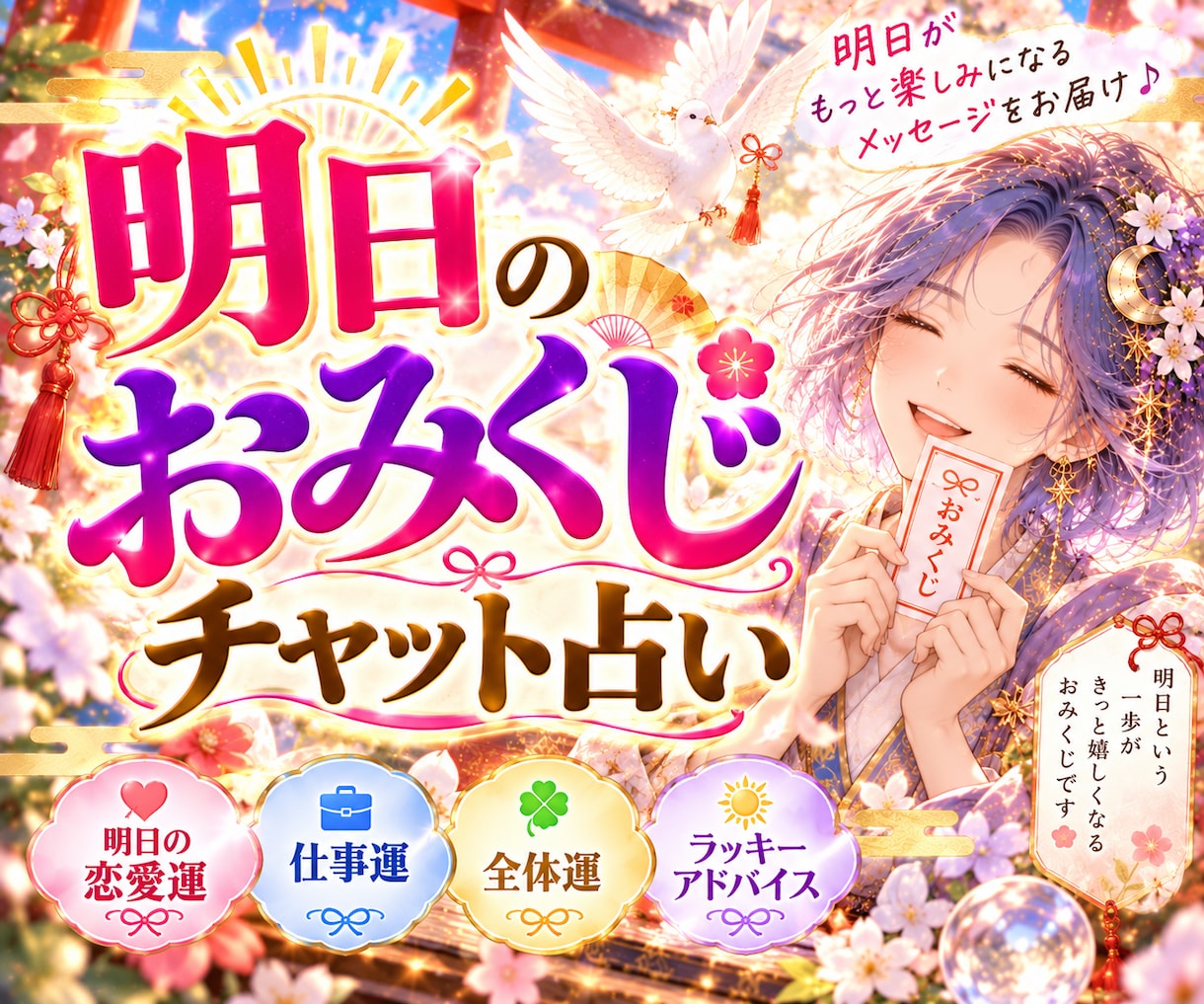 明日のあなたにアドバイス❣️おみくじ占いいたします あなたの大切な日にピンポイントで！明日を明るく照らすお守り✨ イメージ1