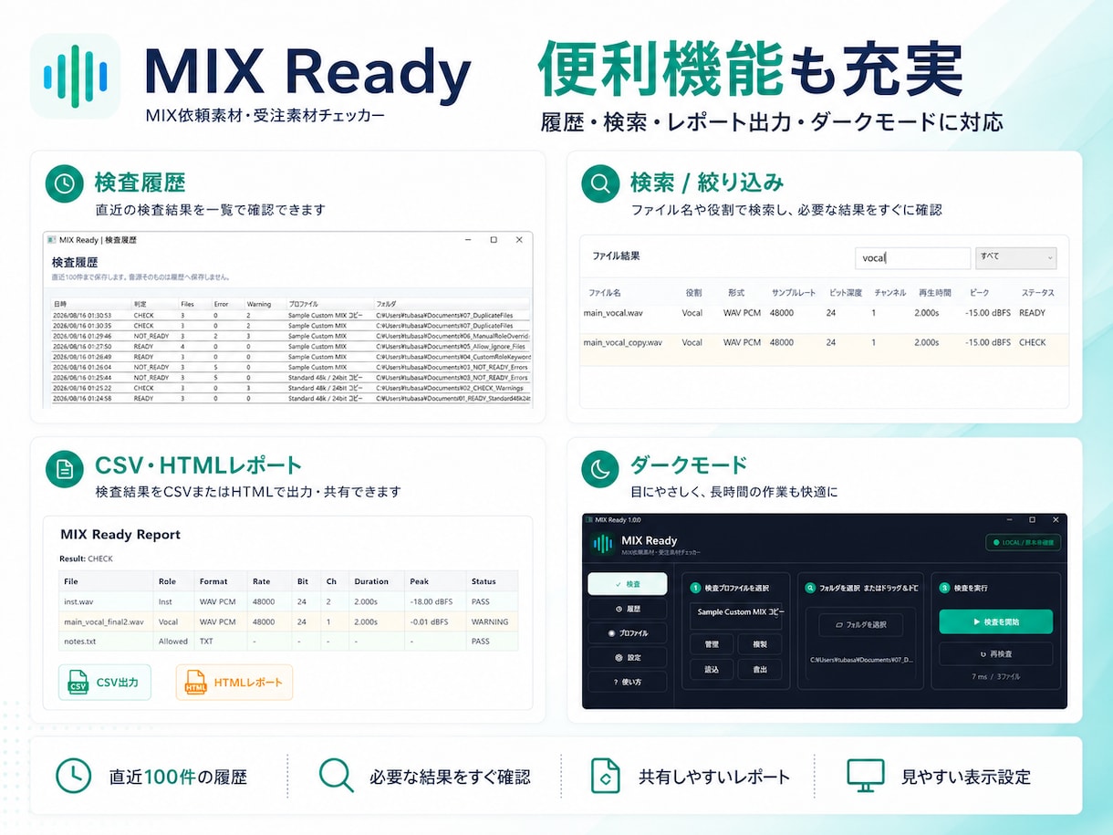 MIX素材の受け渡し前チェックを自動化します MIX素材の仕様・不足・重複を自動チェック イメージ4
