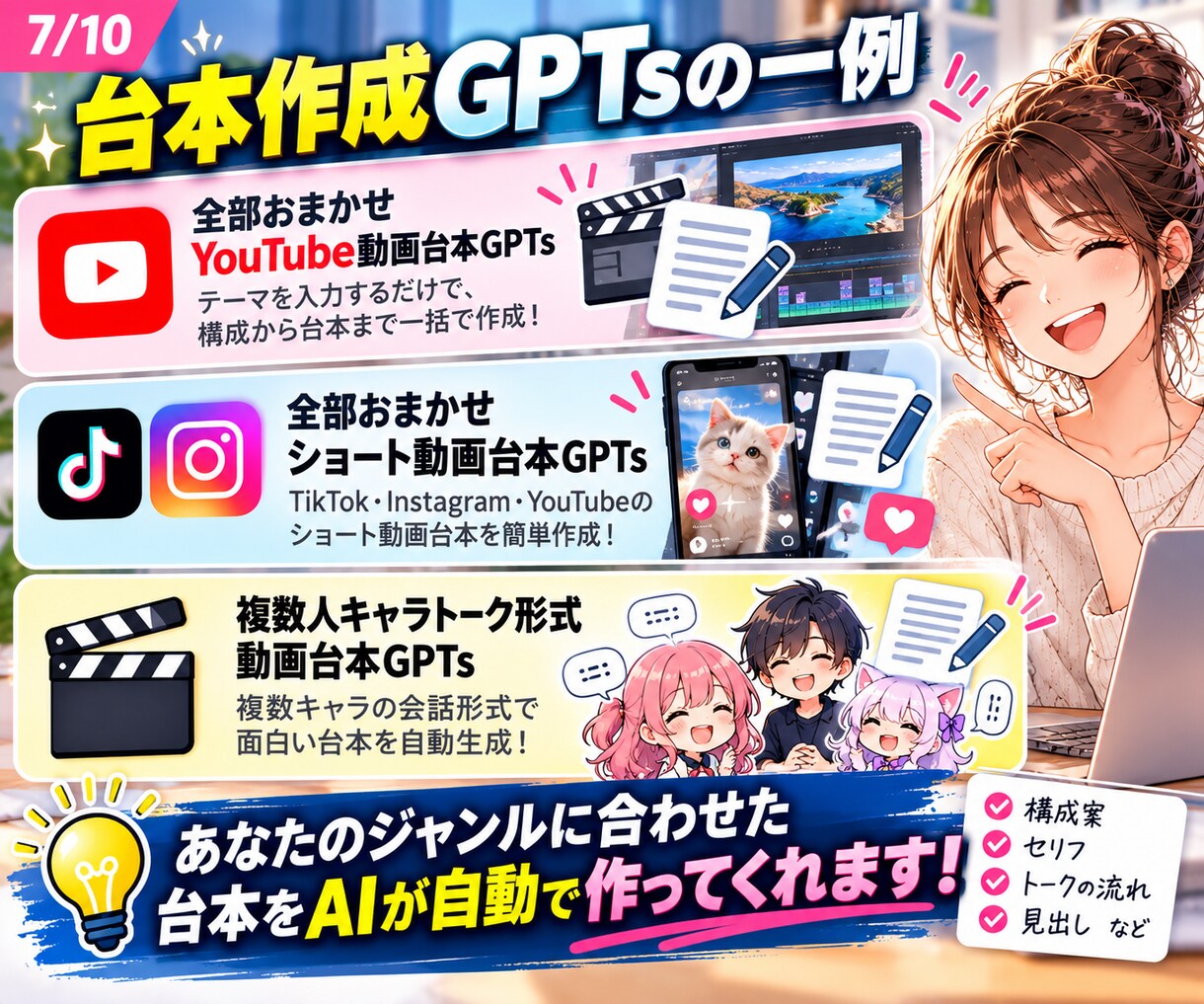 副業マスターGPTs19個セット販売します プロ動画編集者監修！完全おまかせで台本作成！便利ツールも！ イメージ7