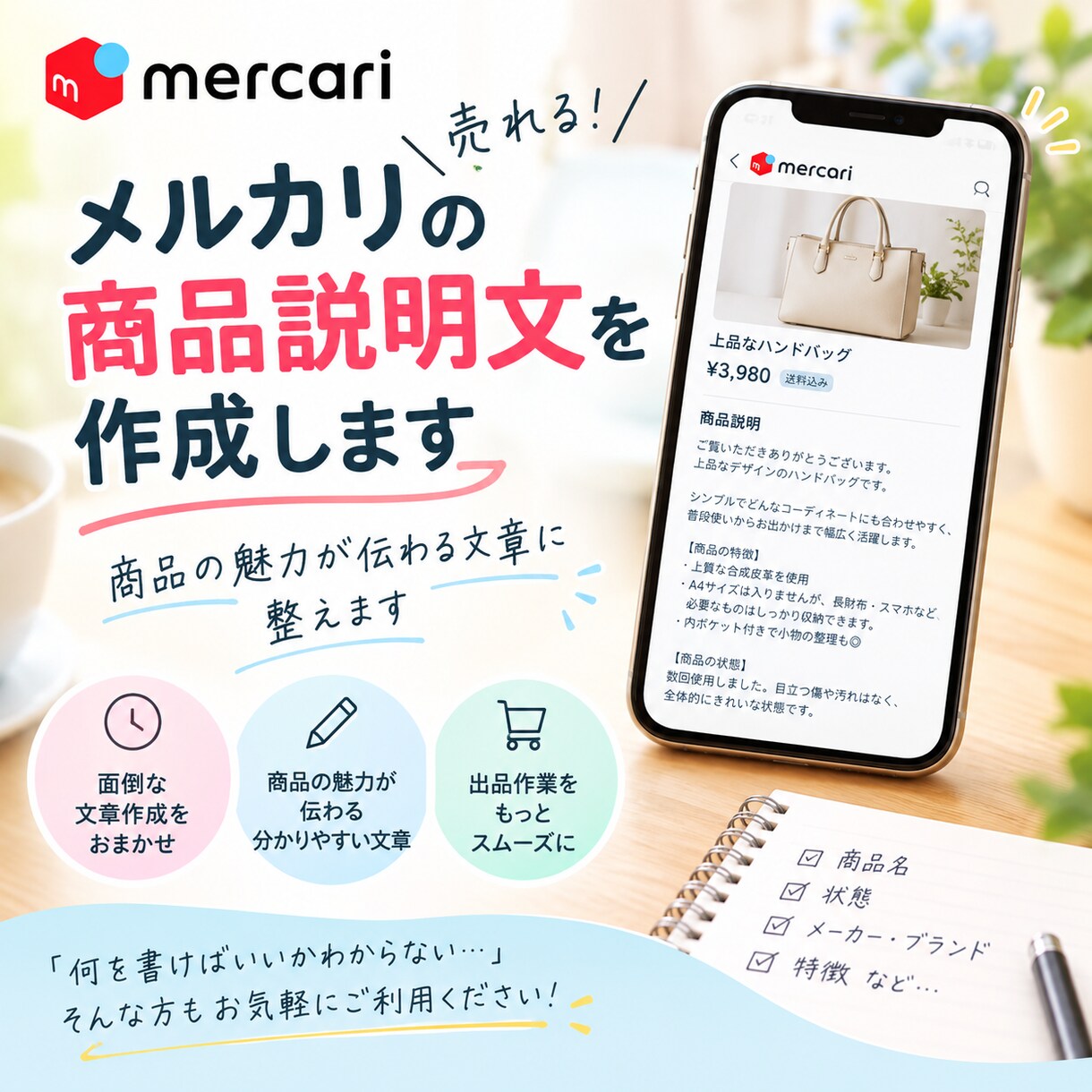 メルカリの商品説明文を作成します 商品の魅力が伝わる文章に整えます イメージ1
