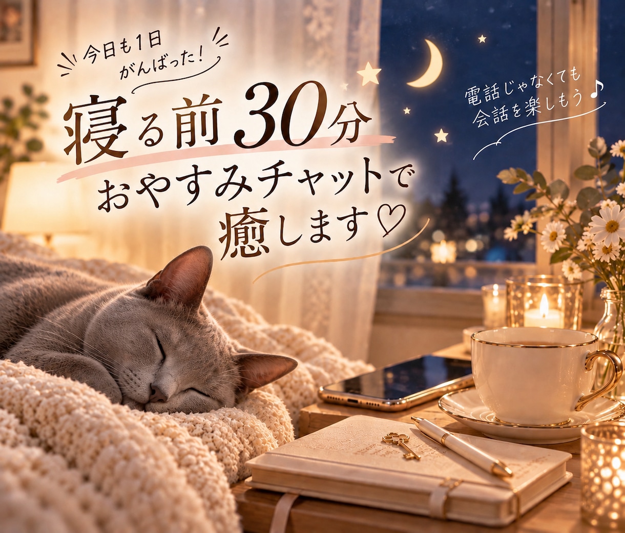 寝る前30分⭐︎おやすみチャットで癒します 電話じゃなくても会話を楽しもう♪今日も1日がんばった！ イメージ1