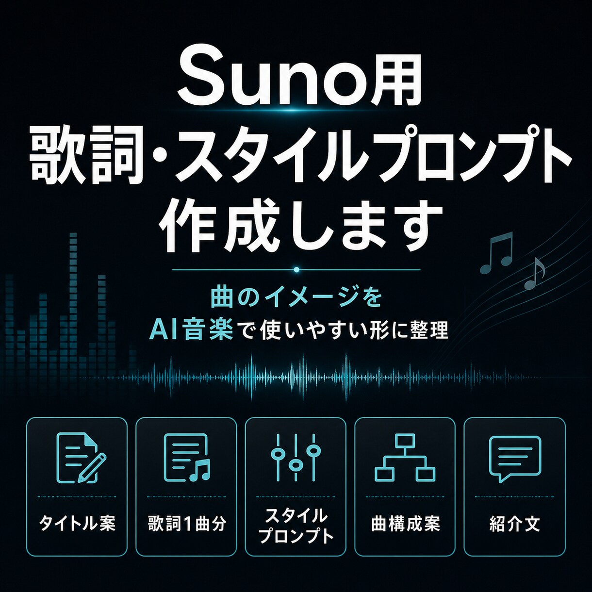 Suno用の歌詞・スタイルプロンプトを作ります 曲のイメージをAI音楽用に整理 イメージ1
