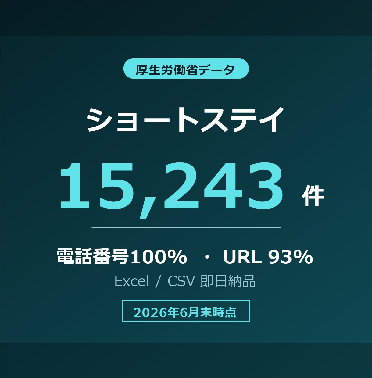 ショートステイ・短期入所リスト提供します 電話番号100%／15,243件／2026年6月末時点 イメージ1