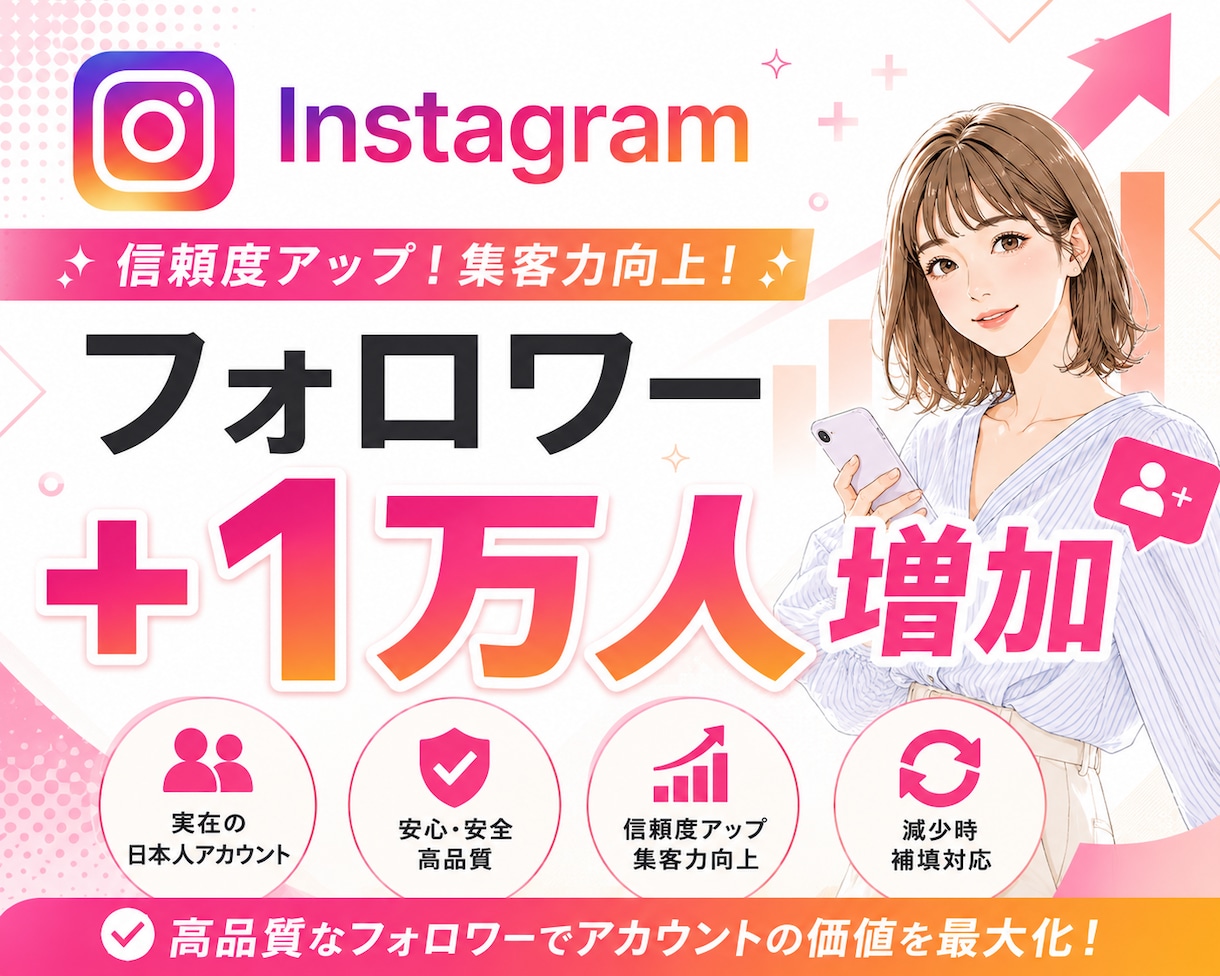 Instagram 高品質フォロワー1万人増加ます 高品質フォロワー運用｜1万人以下対応｜柔軟な振分け可 イメージ1