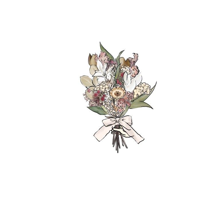 シンプルイラストとドライフラワー描きます 人×ドライフラワーで結婚式やプレゼント、ステッカーなどに イメージ3