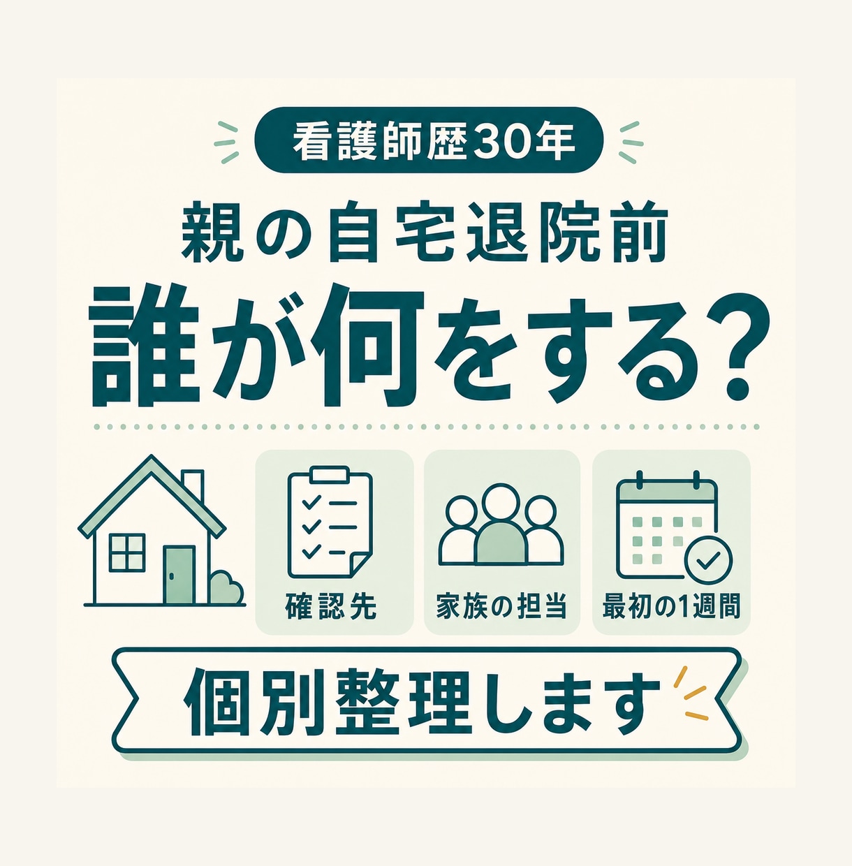 親の自宅退院前に確認事項と家族の動きを整理します 看護師が確認先・家族の担当案・最初の1週間を個別整理 イメージ1