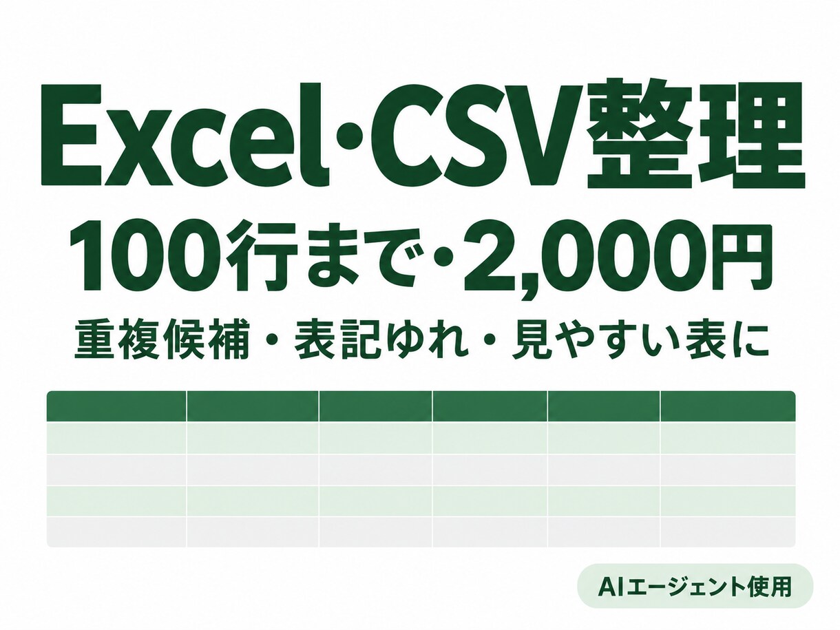 Excel・CSVの表を見やすく整えます 100行・10列まで／表記ゆれと重複候補を整理 イメージ1